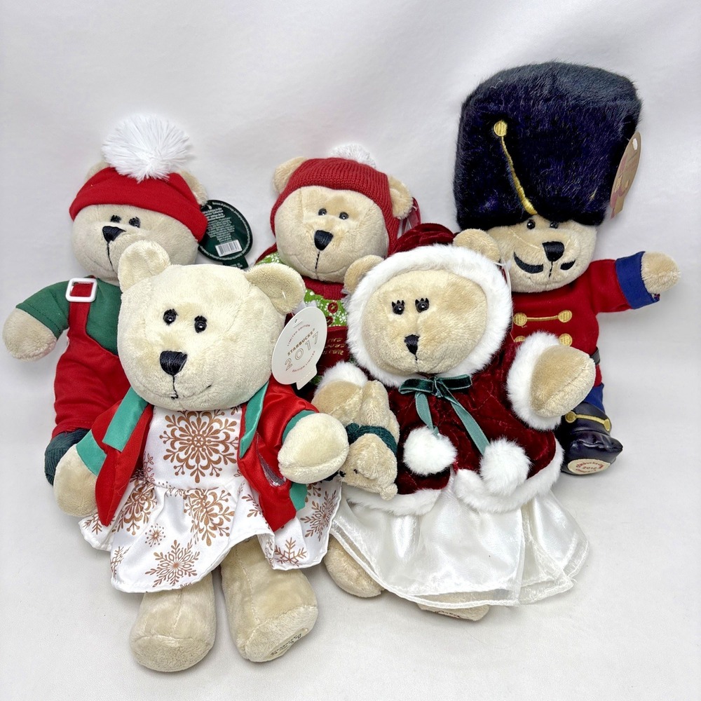 Lot‎ of 5 Starbucks Bearista Bears Christmas Plush With Tags 2005-2017 Stuffed
